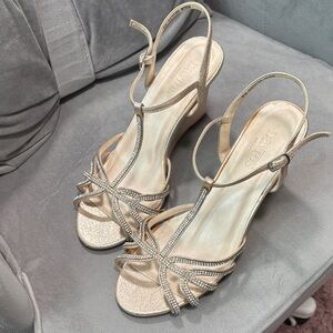 David's Bridal Gold Rhinestone Strappy Wedge Sandals